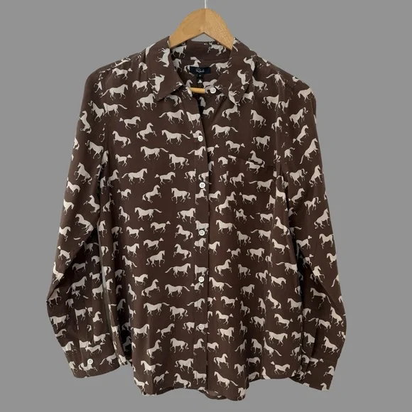 Rails "Kate" Silk Brown Horse Print Button Up Blouse M NWT ($268) - Picture 2 of 12